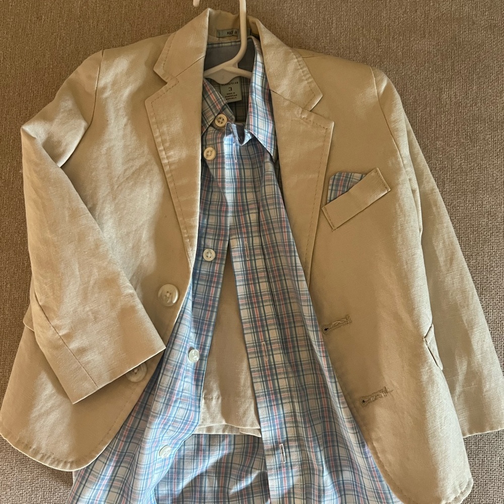 Tan Blazer with Plaid Shirt